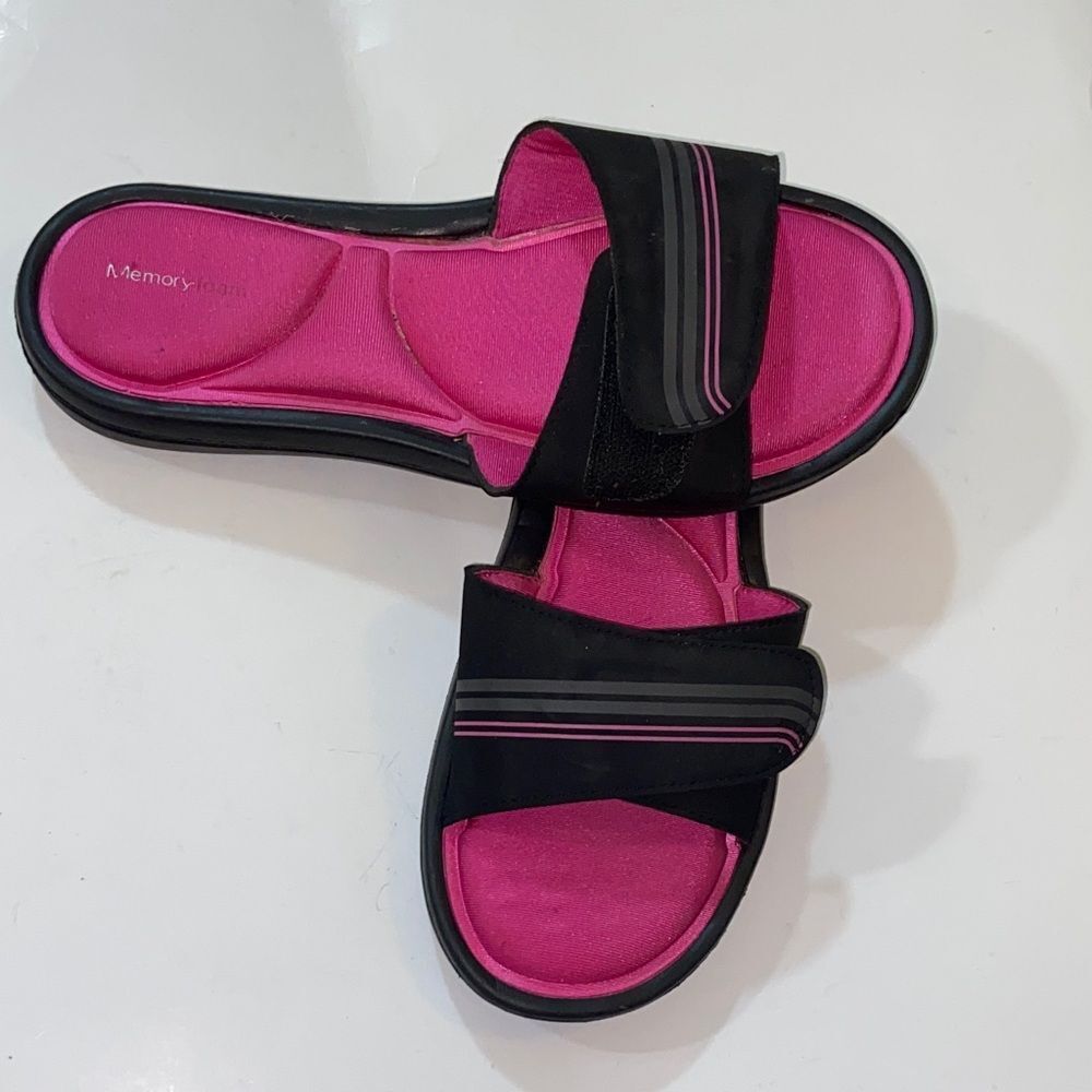 Memory Foam Women's Black and Pink Sandals Size L 10/11